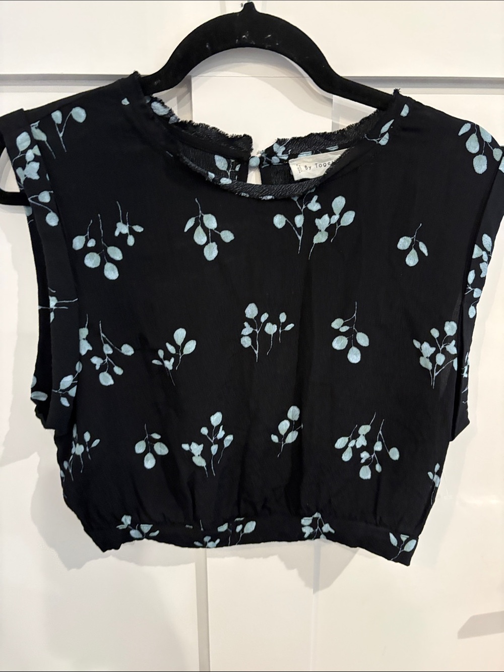 Together Black Crop Top with Light Blue Botanical Print